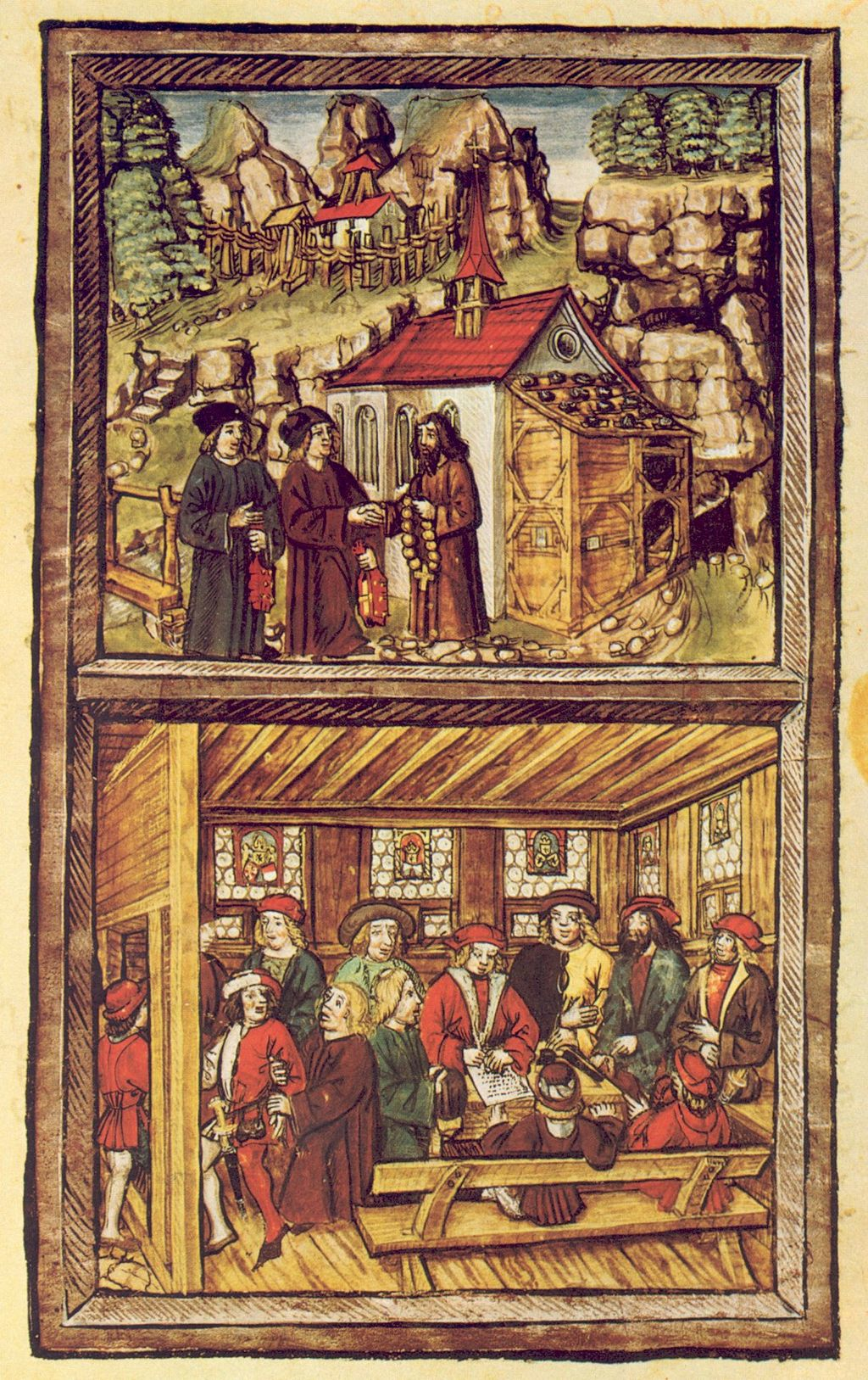 Vor der Tagsatzung in Stans 1481 (unten) wurde der Rat von Bruder Klaus eingeholt (oben). (Quelle: Wikimedia Commons)